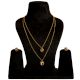 Gold Tone Layered Necklace and Stud Earring Set with Halo Pendants